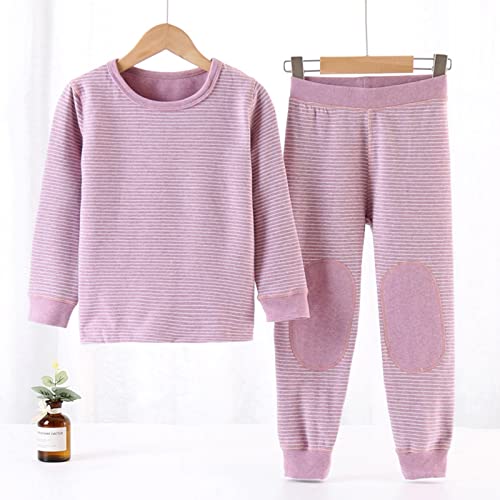 Pijama infantil infantil para meninos e meninas de manga comprida listrado, quente, grosso, 2 peças,