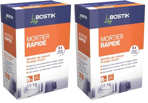 Bostik – Mortier Rapide – Mortier de Montage – Sol et Mur – Intérieur et Extérieur – Prise 10 Minutes – Sans Retrait – Couleur : Beige – 1...