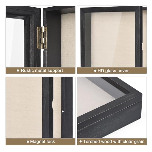 Love-KANKEI Shadow Box Frame 8x10 Shadow Box Display Case with Linen Back Memorabilia Awards Medals Photos Memory Box Rustic Black