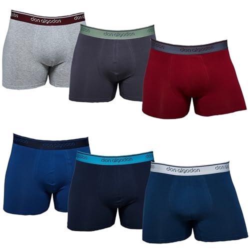DON ALGODON Pack de 6 Calzoncillos para Hombre | Boxers de Algodon Transpirables, Suaves y Ajustables (FR/ES, Letras, XL, XL, Regular, Regular, Azul Verdoso/Gris Oscuro/Gris Claro/Marino/Azul/Teja)