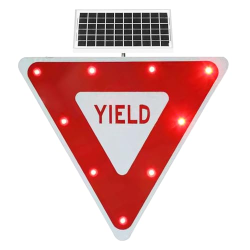 28'' LED Yield Sign, Solar Powered+ Engineering Grade Reflective Film, Street Traffic Warning Yield Sign, Heavy Duty Rust-Proof Metal Frame (A,28 in(71cm))