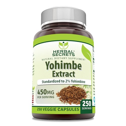 herbal secrets yohimbe extract 450 mg supplement  veggie capsules  non-gmo  gluten free  made in usa 1 pack 250 count