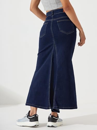 Image of Dolce Crudo Women's Flared High-Rise Stretchable Denim Maxi Skirt