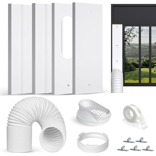 Plusluck Upgraded Portable Air Conditioner Window Vent Kit, With 5.9 Exhaust Hose, 4 Slide Seal Plates, Universal Coupler, Adjustable AC Vent Kit Ducting Universal for Horizontal & Vertical Windows