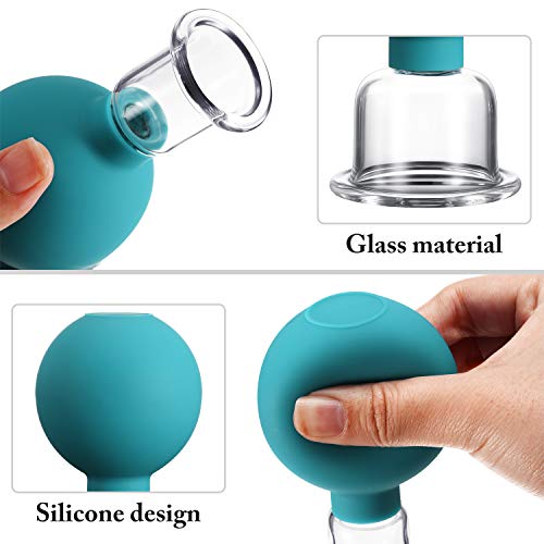 Image of BBTO 4 Pieces Glass Cupping Set Glass Silicone Cupping Cups Massage Vacuum Suction Cupping Cups for Body Face Leg Arm Back Shoulder Muscle and Joint Pain (Green)