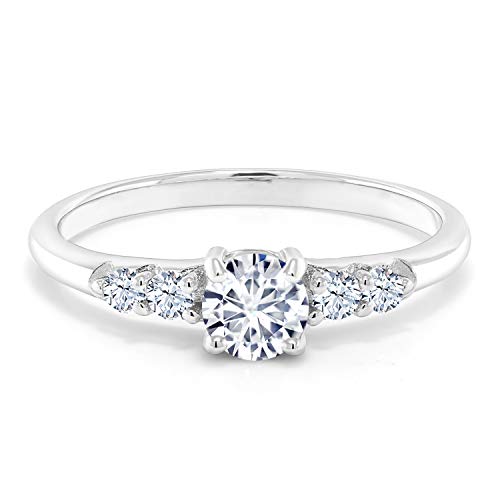 Gem Stone King 925 Sterling Silver White Moissanite and Created Sapphire Engagement Ring For Women (0.67 Cttw, Round 5MM, Available In Size 5,6,7,8,9)3