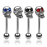 PunkJewelry Piercing Zungenpiercing Barbell Totenkopf 4er Set 316L Chirurgenstahl