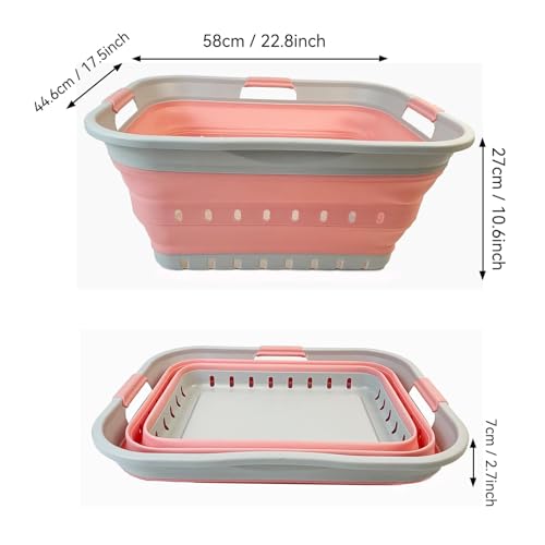 Image of SAMMART 42L (11 gallon) Collapsible Plastic Laundry Basket - Foldable Pop Up Storage Container /Organizer - Space Saving Hamper /Basket (1, Grey /Quartz Pink)