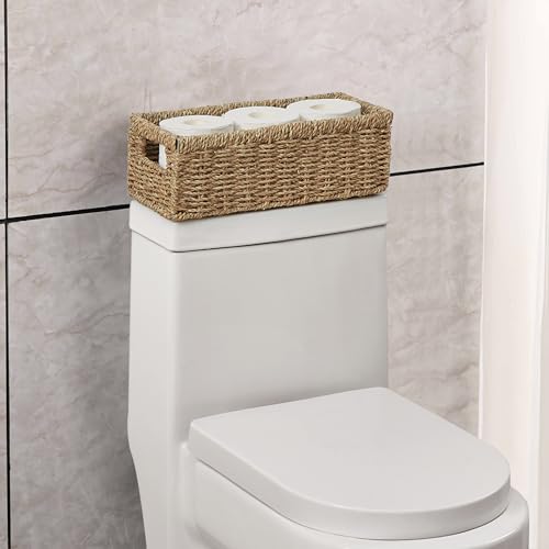 Vagusicc Wicker Storage Basket, Hand-Woven Seagrass Wicker Baskets with Handles, Toilet Paper Basket for Toilet Tank Top, Small Wicke Baskets for Organizing Shelves, 2-Pack, Seagrass by Vagusicc - Image 3