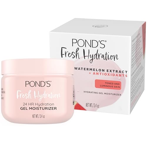 PONDS Fresh Hydration Gel Moisturizer 24 HR Hydration with Watermelon Extract & Antioxidants Alcohol & Oil-Free Face Moisturizer Dermatologist Tested 3.4 oz