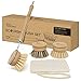 Juego de Cepillo Madera de bambú ecológico, Estropajo ecologico económico con Cabezales Intercambiables, Cepillo Limpieza para Tazas, Platos o Cubiertos y para Eliminar Las Manchas difíciles.