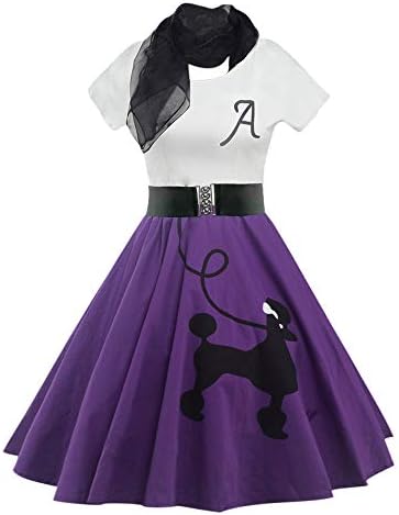 ZEZCLO Women's Retro Poodle Print Skater Dress Vintage High Waist Rockabilly Swing Tee Cocktail Halloween Party Dresses