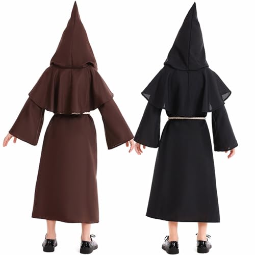 Monk Robe Medieval Friar Monk Priest 𝗛ooded Robe Cloak Halloween 𝗛ooded 4pcs 𝗨niform Monk Costume Cosplay Costume2