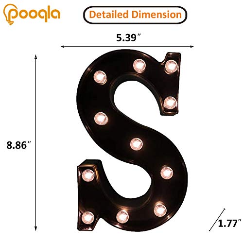 Image of Pooqla Black Light Up Letter S, Marquee Letters Black Room Decor | LED Lighted Letters Birthday Party Decorations, Gifts for Boys Men Christmas Anniversary Night Light Home Bar Room Decoration
