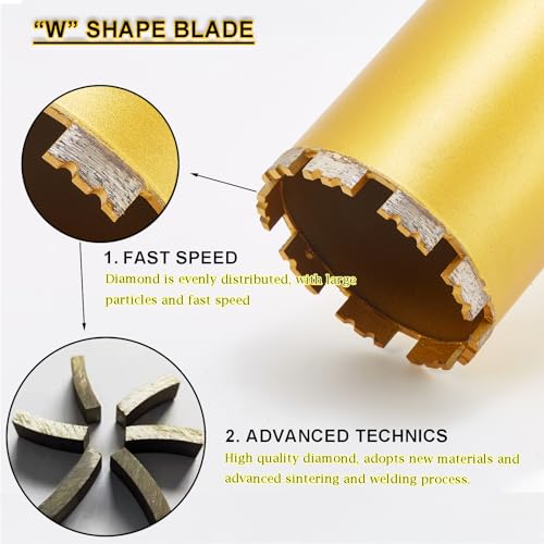 Image of 2 1 /2 Inch Wet Core Drill Bits, DaduoRi 2.5 inch Core Bit for Concrete, 14 inch Drilling Depth, 1-1 /4 inch-7 Thread Diamond Core Bit for Cured Concrete with Rebar, Hard Masonry, Brick Block, Stucco, Stone (63mm)