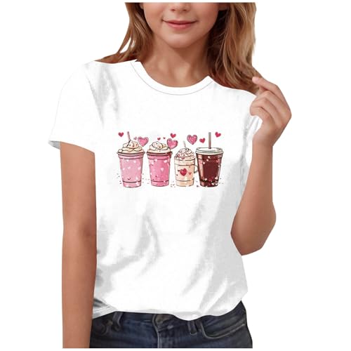 T-Shirt Mädchen Kurzarm Unterhemden Basic Druck Shirts Kinder Weich Bluse Lässiges Rundhalsausschnitt Tops Festliches Oberteil Mode Trendy Sommershirts Leichte Atmungsaktiv Kurzarmshirt T-Shirts