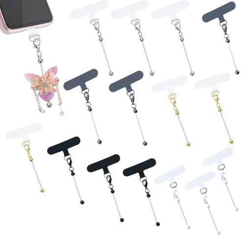 Frinnovan 15 Pack Beadable Phone Charms with Blank Bar Smartphone Tether Tap Universal Lanyard Patch Accessories for Cell Mobile Phone (5 Colors, 15 Pack)