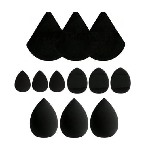 12 pcs Makeup Sponge Blender Sponges for Liquid, Cream, and Powder, Make up sponges for foundation Powder Puff Face Triangle Face Makeup Puff Wet Dry Dual-Use (Black)