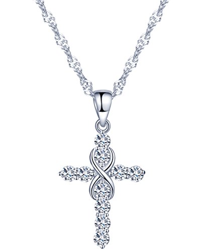 Yumilok Jewelry 925 Sterling Silver Cubic Zirconia Elegant Infinity Symbol Cross Pendant Necklace for Women/Girls
