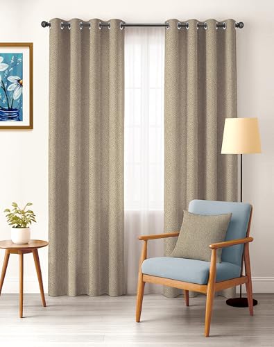 Image of Casableu Twillbone Digital Print 85% Blackout Curtains for Long Door /Window, Thermal Insulated, Tie Back, Wider Width 50 in, Eyelet Curtains for Living Room /Bedroom (Chiku 9 ft Set of 2)