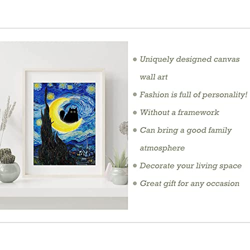 Verenix Vintage Van Gogh Black Cat Decor Wall Art?Funny Cat Pictures For Bathroom Home Cute Black Cat Poster Set Of 6 08X10Inch Unframed (Green,6Pcs 08X10In Unframed) #TOP1