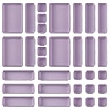 32 Pcs Desk Drawer Organizer Office Organization Tray Versatile Vanity Organizer with Nonslip Pads Makeup for Divider Drawer Storage Box Container for Kitchen Bedroom(Purple)