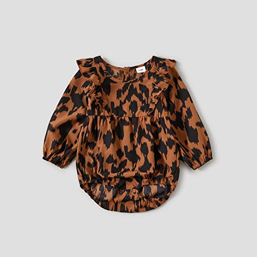 Mommy And Me Matching Dresses Floral Printed Split Ruffled Boho A-Line Long Dress V Neck And Round Neck Long Sleeve Casual Fall Winter Mom Daughter Matching Outfits Brown Leopard 3-6 Months #TOP3