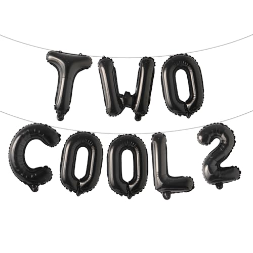 16 inch TWO COOL Letter Foil Balloons, Multicolor Letter Foil Balloons for Baby Shower Second Birthday Baby Show 2st Party Supplies Decorations (TWO COOL 2 Black)