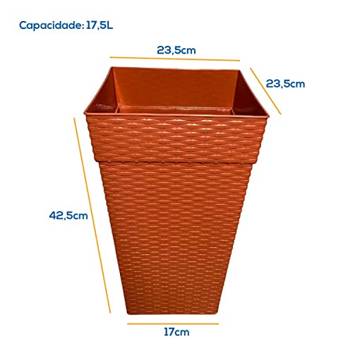 Vaso Polietileno Cachepot Rattan Quadrado Médio Marrom 17,5L Decoração