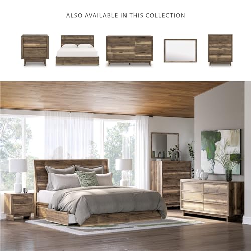Image of Signature Design by Ashley Darcalli Retro 6 Drawer Dresser with Easy Glide and Safety Stop, Brown