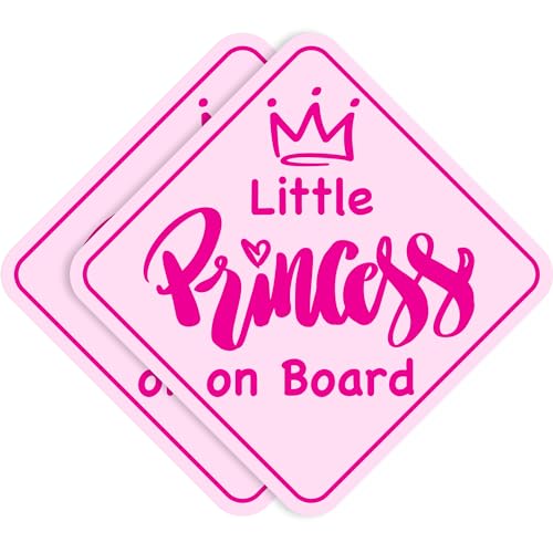 Stickios Little Princess Baby on Board Stickers - Removable Non-Magnetic Paint-Safe Signs for Cars & Windows - Made in USA - Baby Girl in Pink (2 Vinyl Decals)