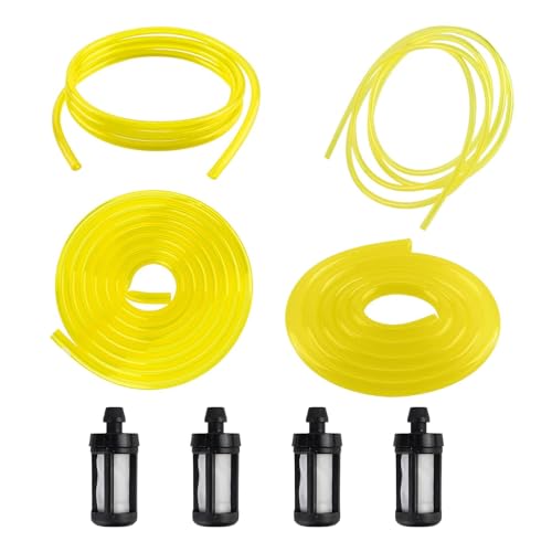 4 piezas 2M Manguera de Gasolina 2 mm x 3,5 mm, 2,5 mm x 5 mm, 3 mm x 5 mm, 3 x 6 mm, Manguera de aceite con 4 filtros, Mangueras de Línea de Combustible Transparentes, Reemplazo para Césped