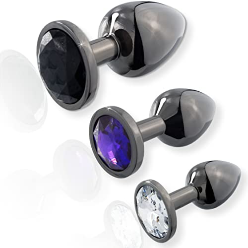 DaniChou® Anal Plug Set/Butt Plug 3-pcs. hecho de metal con cristal, ideal para principiantes-expertos en el juego de plugs anales, juguetes sexuales/juguetes sexuales ambos, juguetes anales