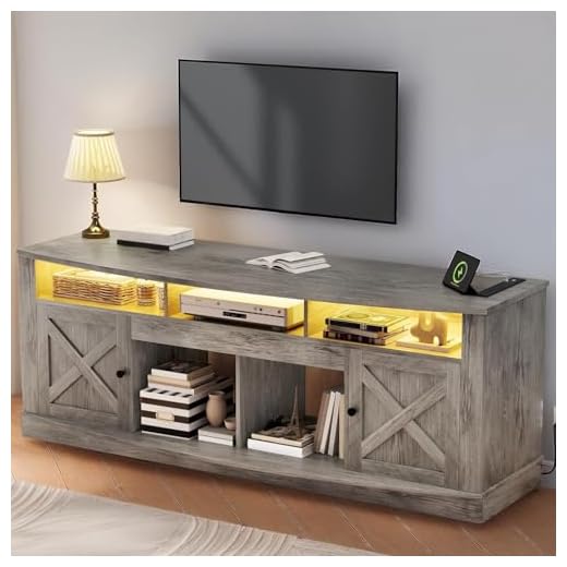 Elegant Light Rustic Grey TV Stand for 80-Inch TVs