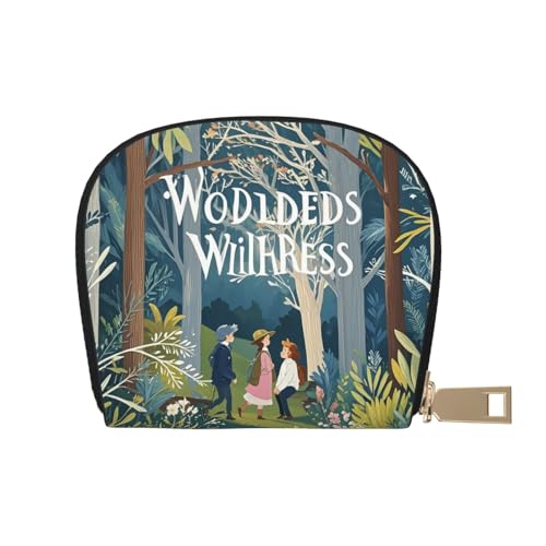 Woodland Whispers Print Credit Card Holder, PU Leather Small Card Bag Wallets with Zipper for Women Men id Business Card