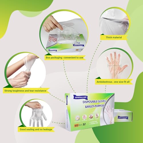 GENERALCARE 100 Pcs Disposable Plastic Gloves Food Handling Service Gloves Disposable for Cooking Kitchen Cleaning Food Prep Safe Restaurant Dye Universal Size - Thumbnail 5