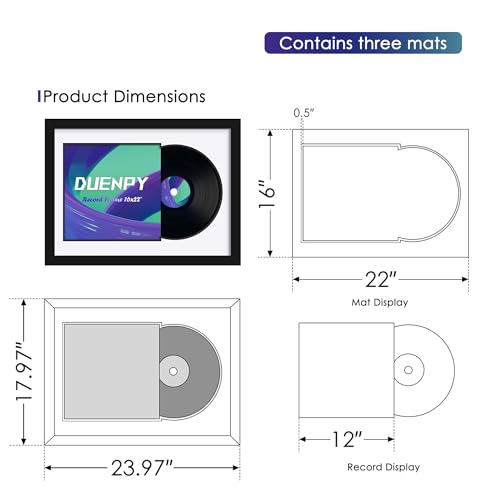 Image of DUENPY 16x22 Vinyl Frame For 12.5x12.5 Album Cover Black Mat Wall Mount | Display Your Favorite Album Art, Ideal Decor for Music Lovers' Bedrooms, Studios and Entertainment Spaces