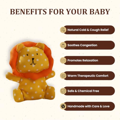 Image of Mumkin Lion Soft Toy New Born Baby Essentials 0-6 months, Ajwain Potli for Baby Cold and Cough Relief Products | Organic Cotton Toys for Babies Handmade Gifts, 1 Year Old Baby Girl Birthday Gift (Lion - Multicolor)