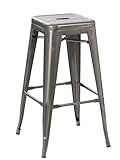 BTEXPERT Solid Steel 30-inch Industrial Tabouret Vintage Antique Rustic Style Distressed Metal Brush Modern Dining Room Counter Bar Stool-(Barstool), Stacking