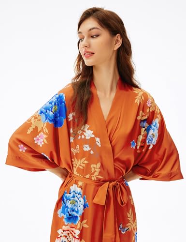 Image of PRODESIGN Kimono Robe for Women - Long Satin Sleepwear Silky Kimono Cover-Up Nightgown Japanese Bathrobe Loungewear Blouse