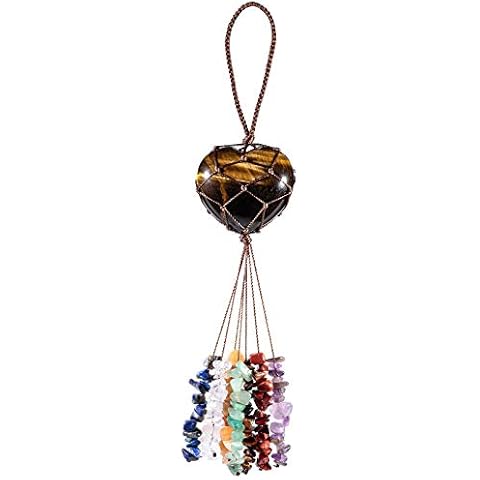 Amogeeli Tiger's Eye Stone Healing Crystal Love Heart Stone Ornament Wall Hanging for Indoor Outdoor Car Pendant Decoration Cover