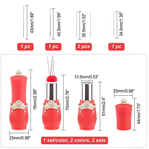 Chgcraft 2 Sets Lipstick Pin Cushion Red Black Pincushion Holder With 10Pcs Sewing Needle Lovely Embroidery Needle Holder For Diy Craft Sewing Tool Accessory #TOP1