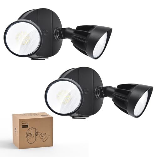 Philips 44W 3500LM LED Security Flood Light Outdoor, Switch Controlled Aluminum Security Light, 2 Adjustable Heads, 5000K Daylight, Wet Location for Patio, Garden, Yard Lights