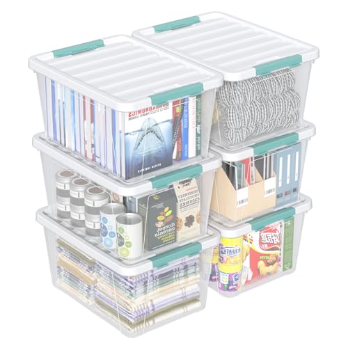 Easymanie 6-Pack 35 Quart Plastic Storage Bin with Lid, Clear Latching Container Box