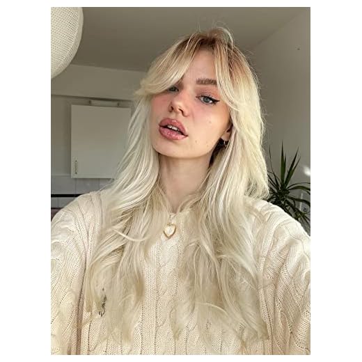 LEMEIZ platinablonda peruker med lugg för kvinnor, naturlig, rakt hår, ljusblond, syntetiskt hår, ombre, brun, lång peruk, 55,8 cm, LEMEIZ-149