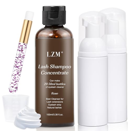 LZM Concentrado de Champú para Extensiones de Pestañas - Concentrado Limpiador para Extensiones de Pestañas con Botella de Cepillo Espuma de Jabón Solución de Baño para Pestañas - 100 ml