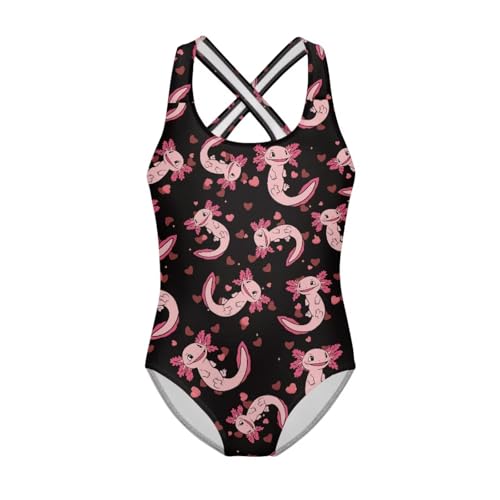 Image of Girls One Piece Swimsuit Axolotl Cross Back Straps Bathing Suit Lightweight Quick Dry Gymnastics Leotard