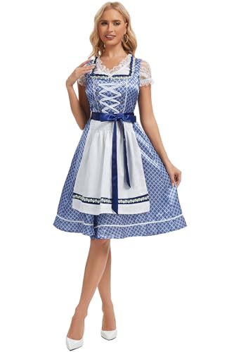Molirex Oktoberfest Outfits Women 3 Piece Floral Dirndl Dresses for Bavarian German Carnival Halloween Costumes Blue Medium - Thumbnail 6