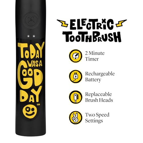 Image of Made by Dentists Sonic X Electric Toothbrush - Rechargeable Kids Sonic Toothbrush, 8X Plaque Removal, 2 Speed Modes, 2-Minute Time, 6 Brush Heads Included, Tweens Ages 7+, Today was A Good Day Edition