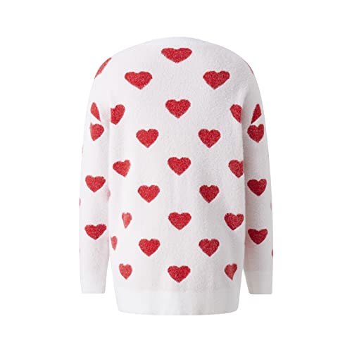 Mommy And Me Valentines Day Sweater Heart Print Family Matching Long Sleeve Open Front Cute Cardigan With Pockets (Adult, White, Xl) #TOP3